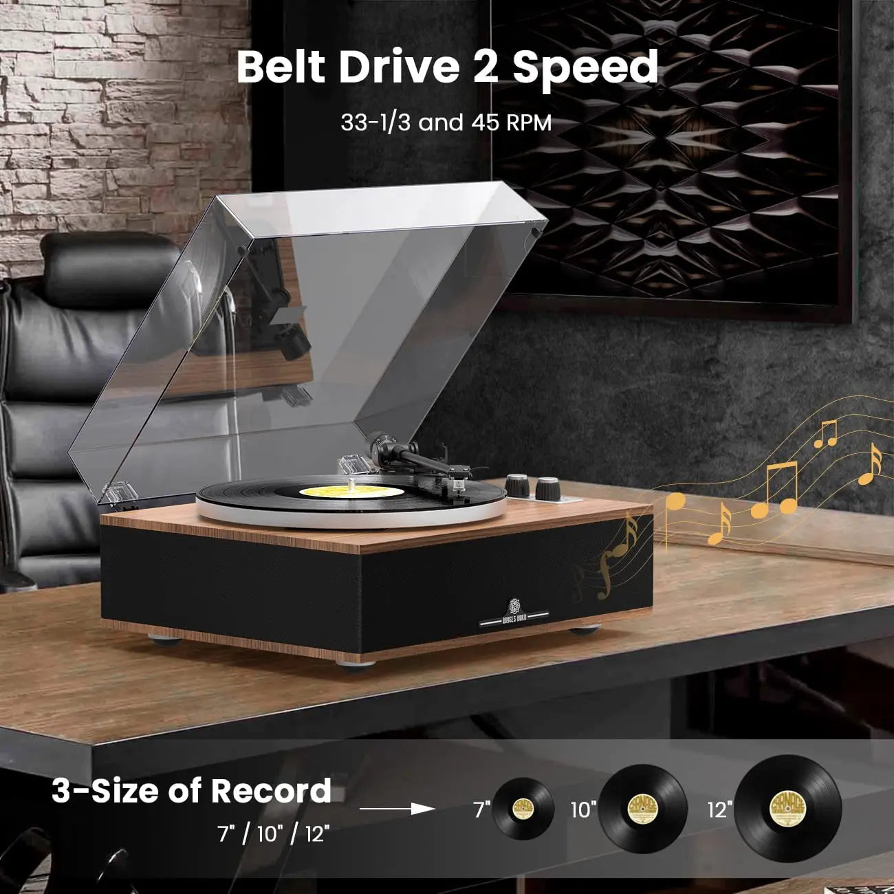 (POS IN STORE ONLY) Angels Horn H019 - All-In-One Bluetooth Turntable with Built-in Speakers