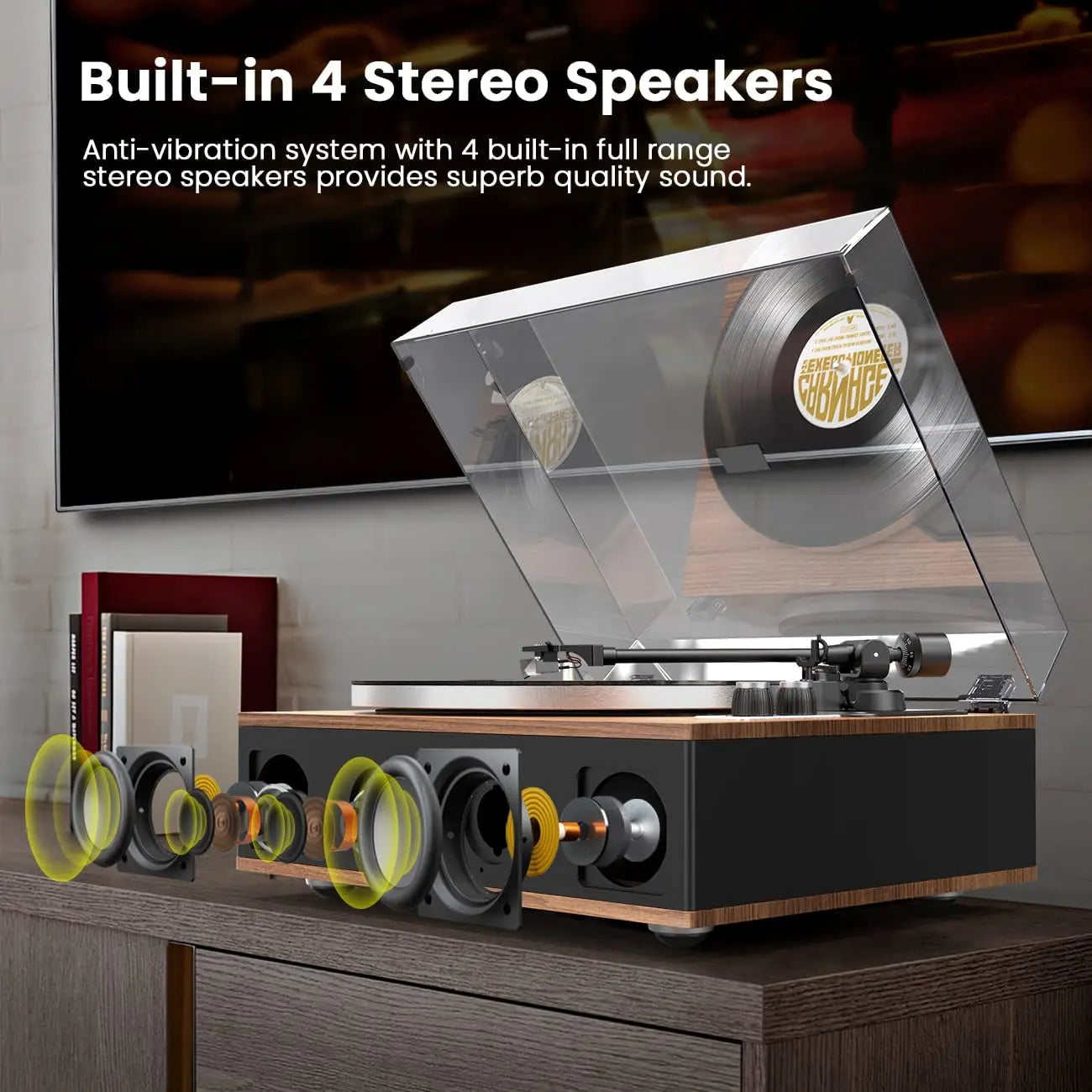 (POS IN STORE ONLY) Angels Horn H019 - All-In-One Bluetooth Turntable with Built-in Speakers