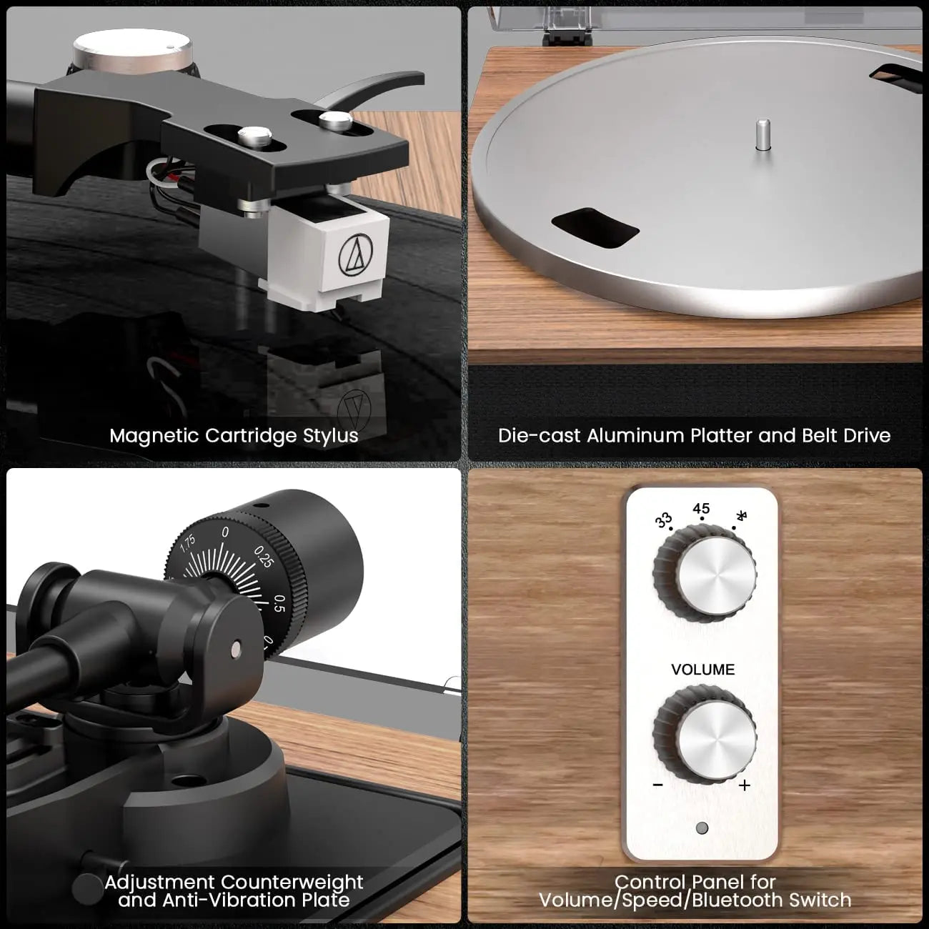 (POS IN STORE ONLY) Angels Horn H019 - All-In-One Bluetooth Turntable with Built-in Speakers
