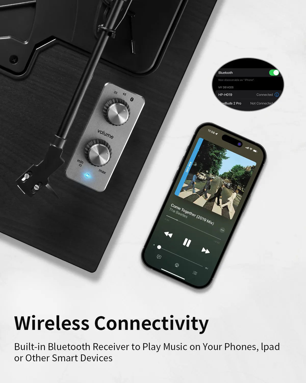 (POS IN STORE ONLY) Angels Horn H019 - All-In-One Bluetooth Turntable with Built-in Speakers